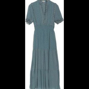 Max Studio Jacquard Dot Lace Trim Maxi Dress